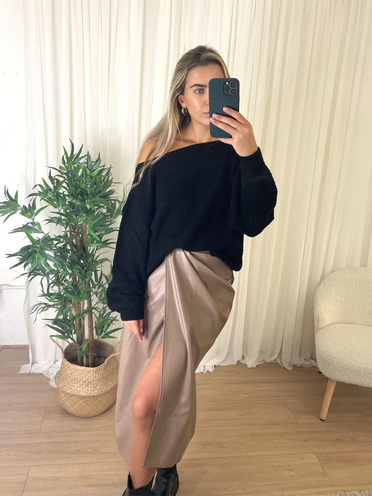 Beau Wrap Midi Skirt / Tan PU