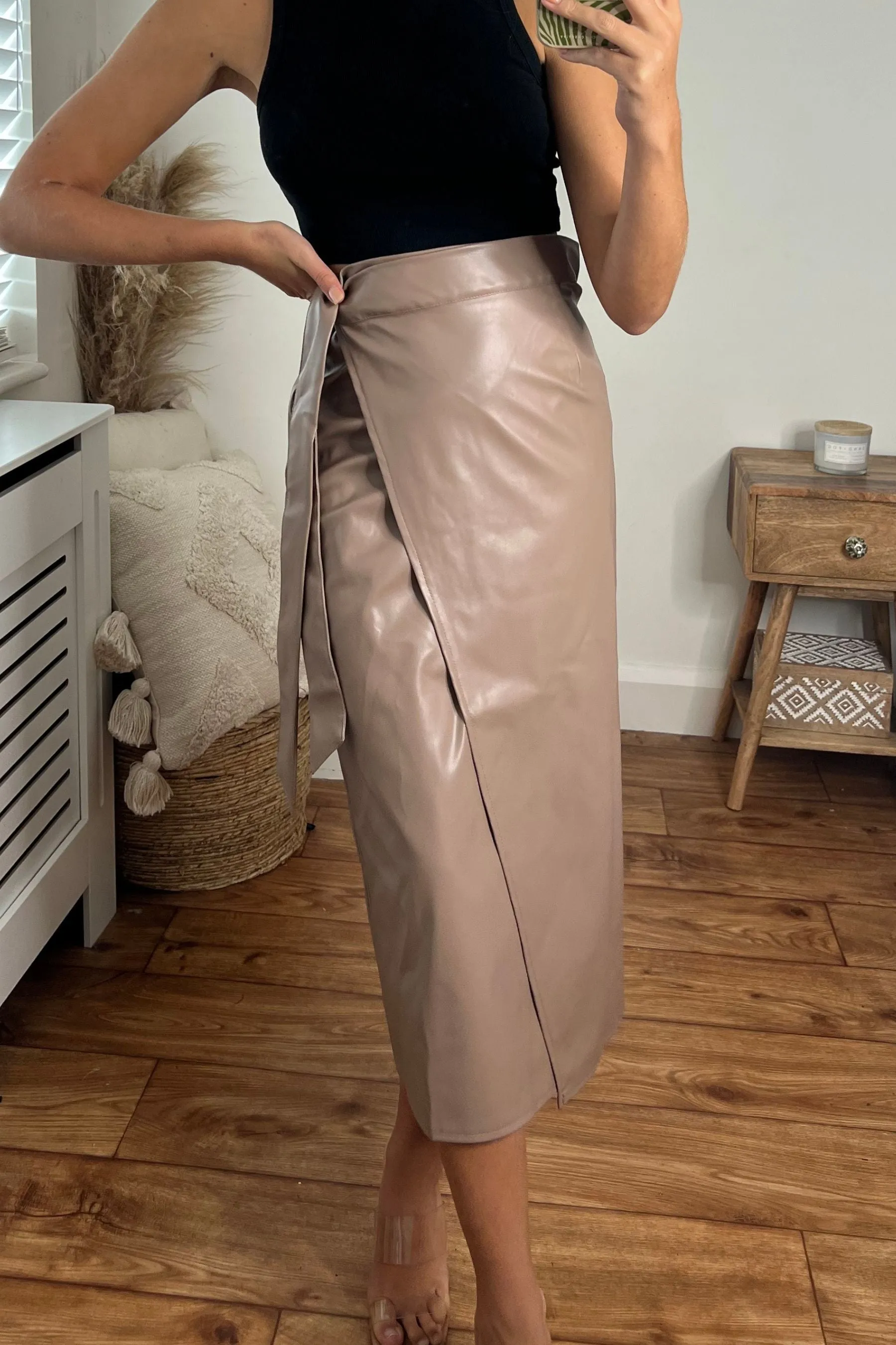 Beau Wrap Midi Skirt / Tan PU