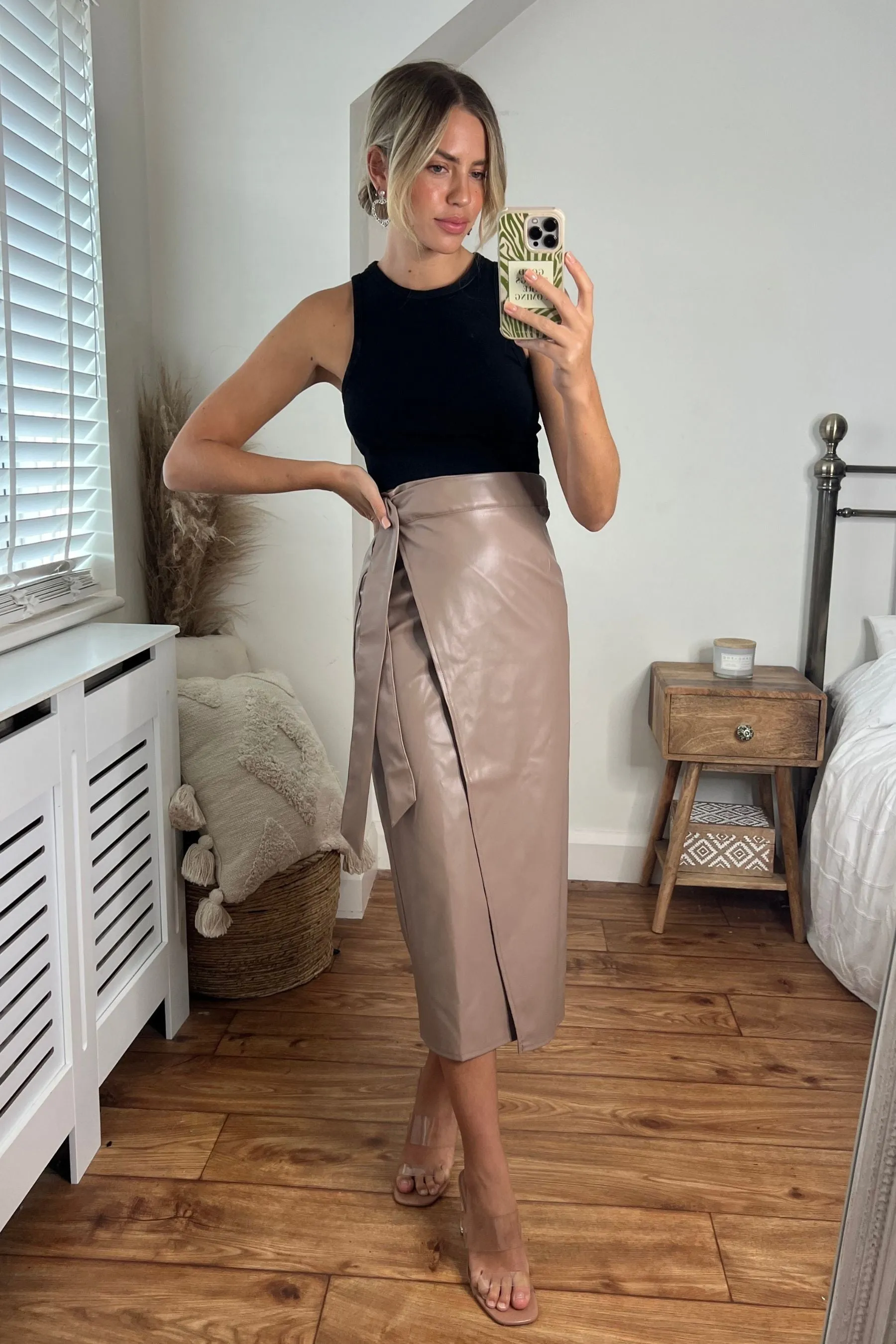 Beau Wrap Midi Skirt / Tan PU