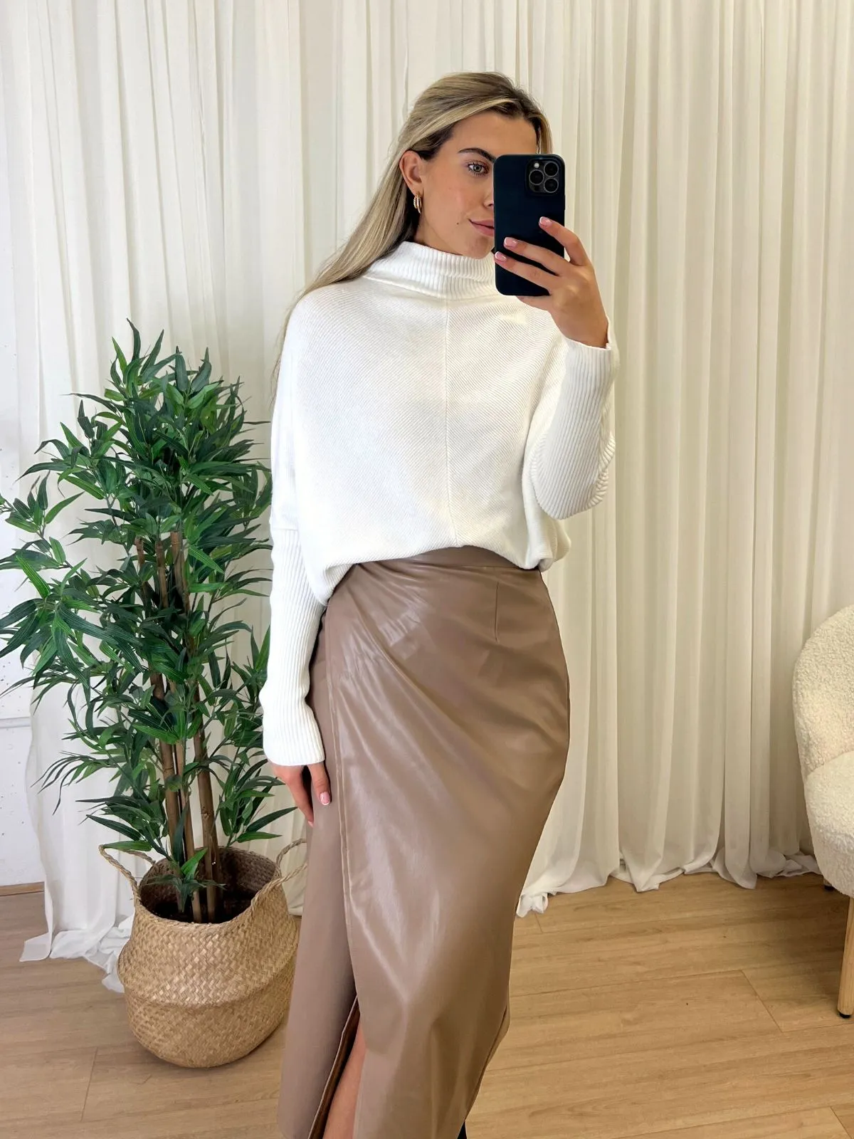 Beau Wrap Midi Skirt / Tan PU