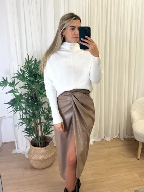 Beau Wrap Midi Skirt / Tan PU