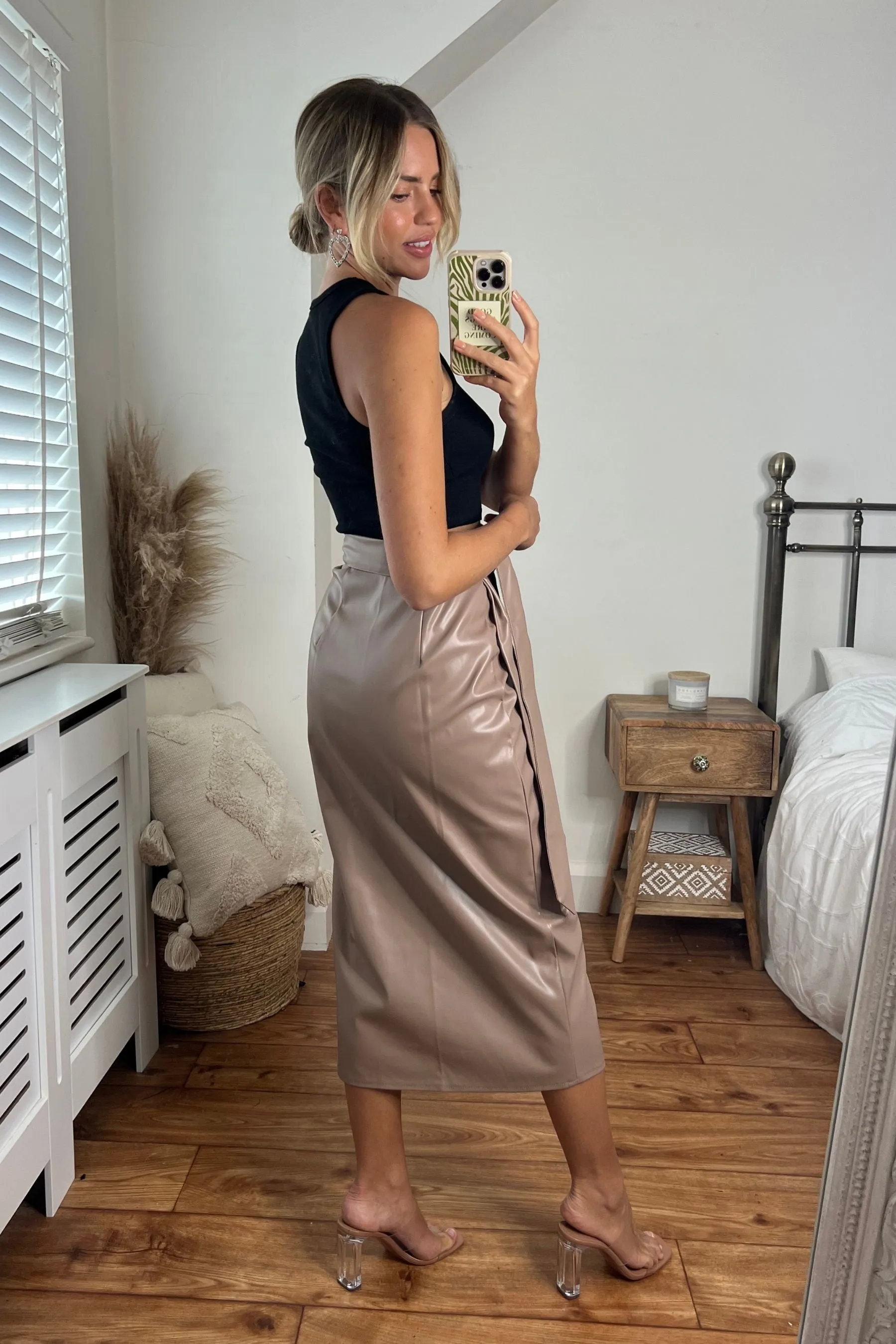 Beau Wrap Midi Skirt / Tan PU