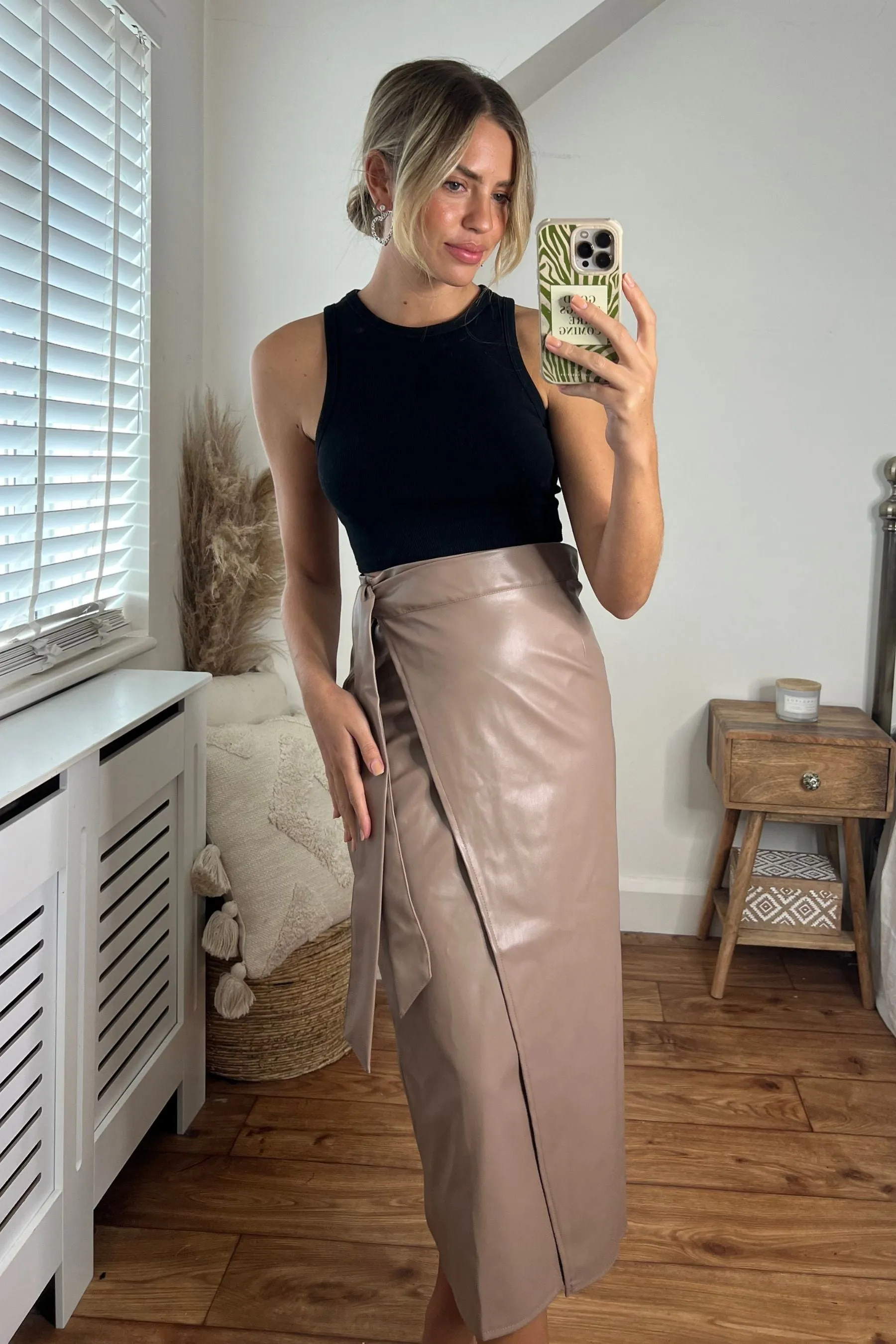 Beau Wrap Midi Skirt / Tan PU