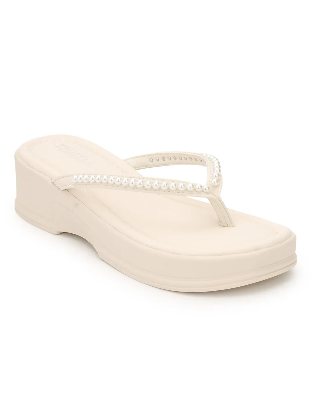 Beige PU Pearl Slip-On Flats (TC-RS3598-BEIG)