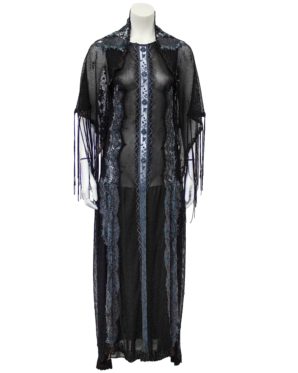 Black Knit and Embroidered Maxi Dress and Shawl