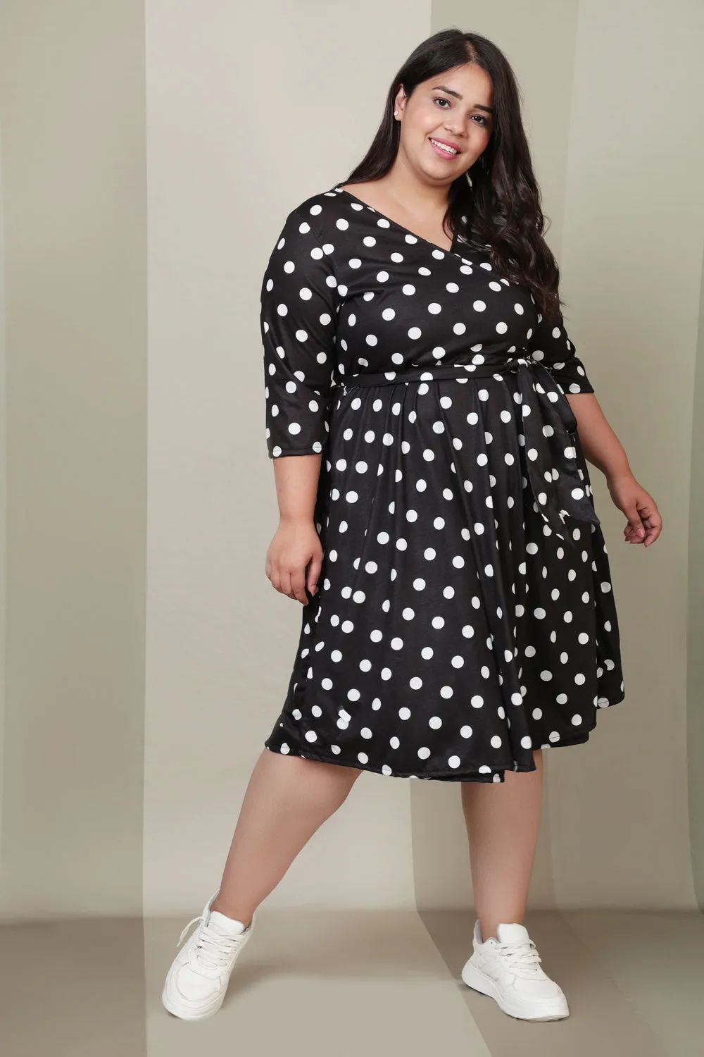 Black White Polka Dot Wrap Dress