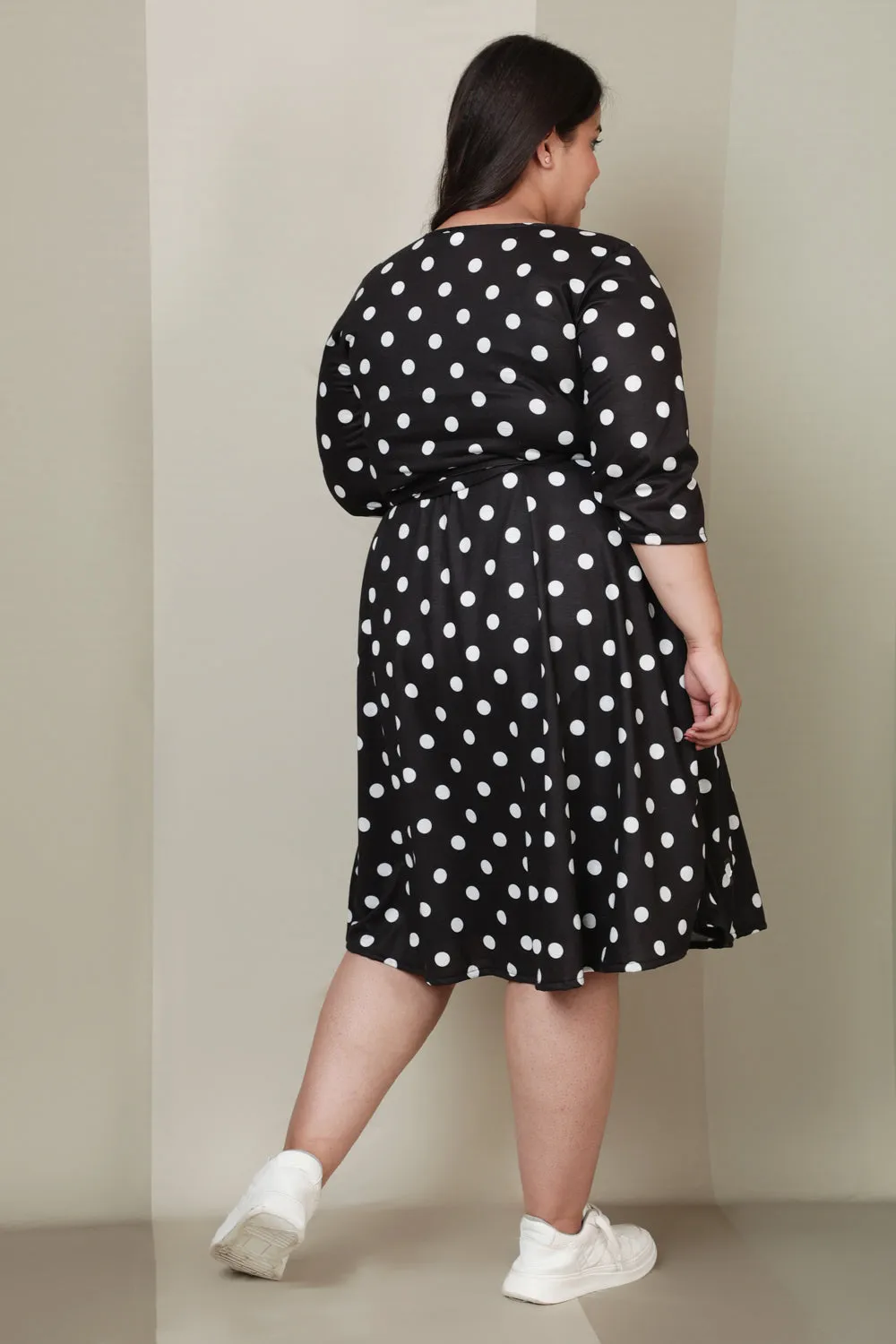 Black White Polka Dot Wrap Dress