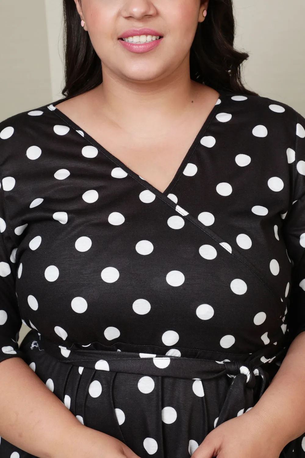 Black White Polka Dot Wrap Dress