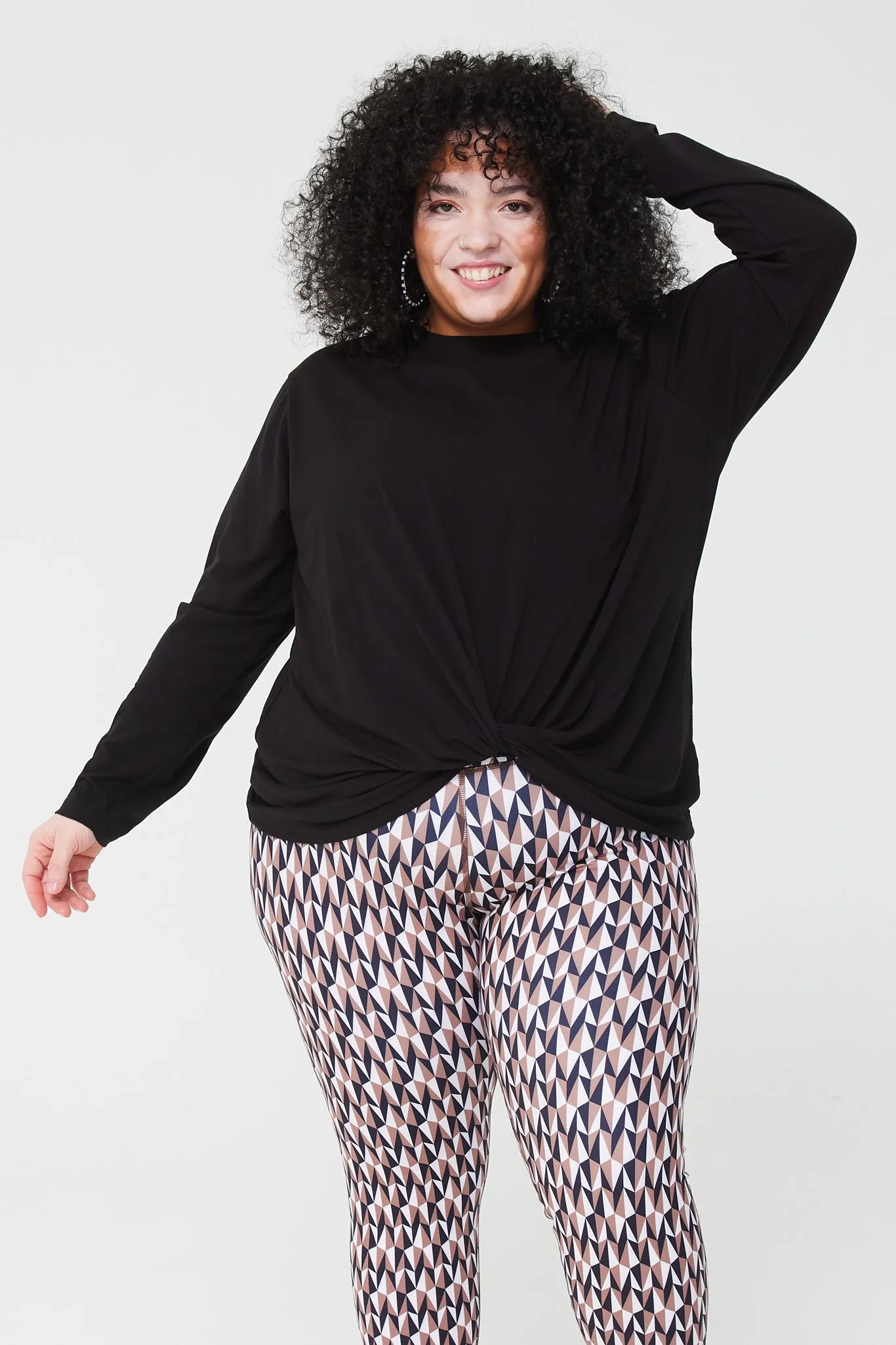 Bliss Twist Front Long Sleeve Tee in New Yorker Black