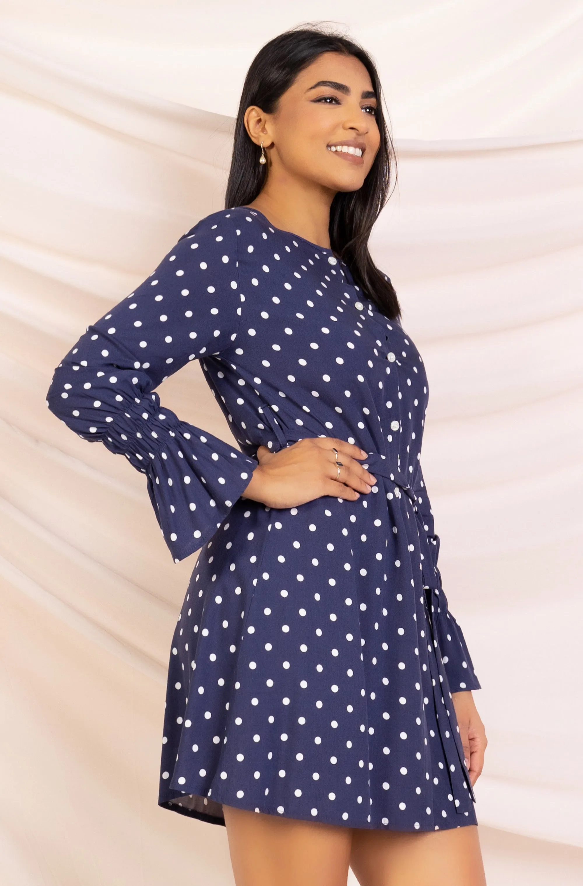 Blue & White Polka Dot Mini Dress