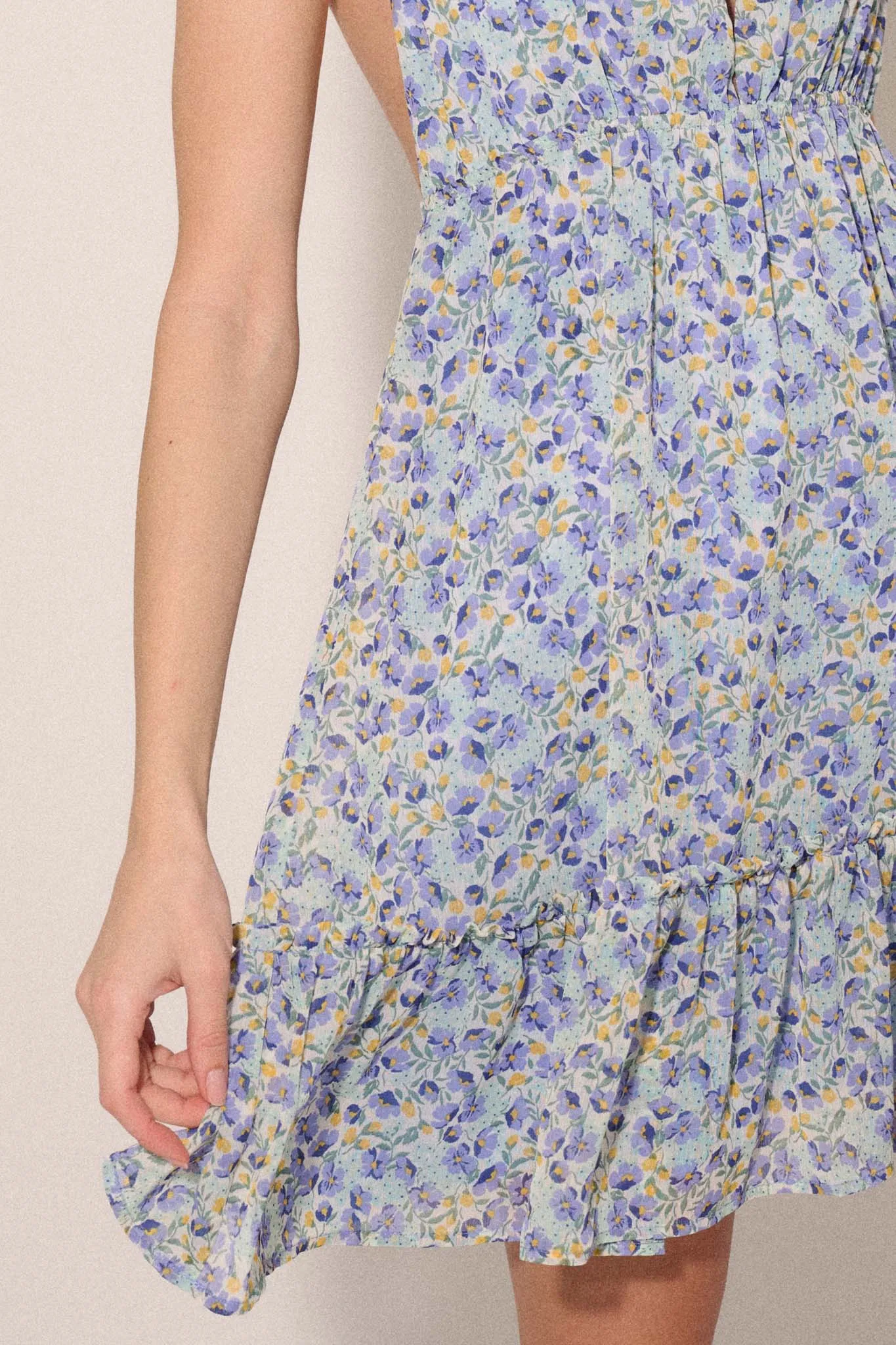 Blue Bliss Floral Chiffon Open-Back Mini Dress