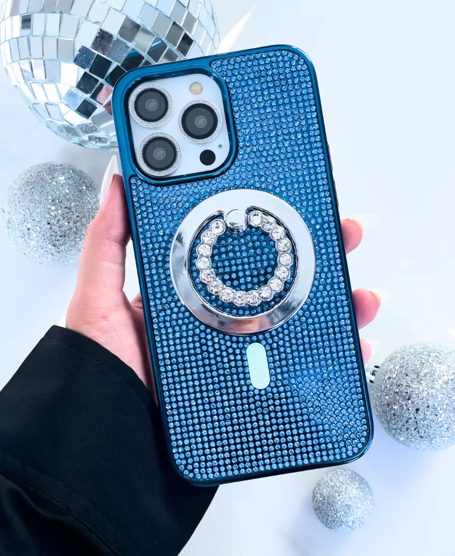 Blue Crystal Glam MagSafe Phone Case