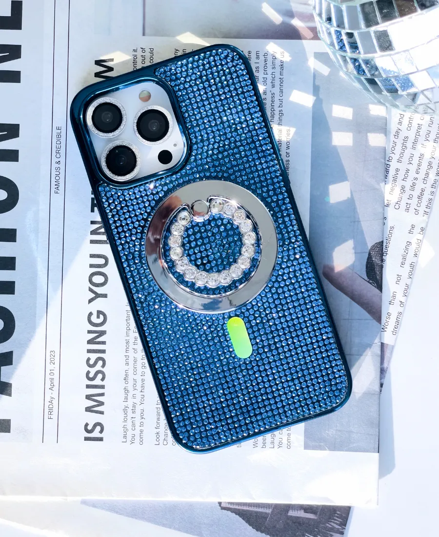 Blue Crystal Glam MagSafe Phone Case