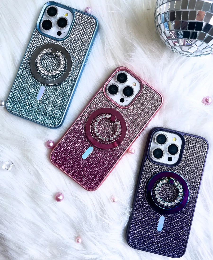 Blue Ombre Crystal Glam MagSafe Phone Case