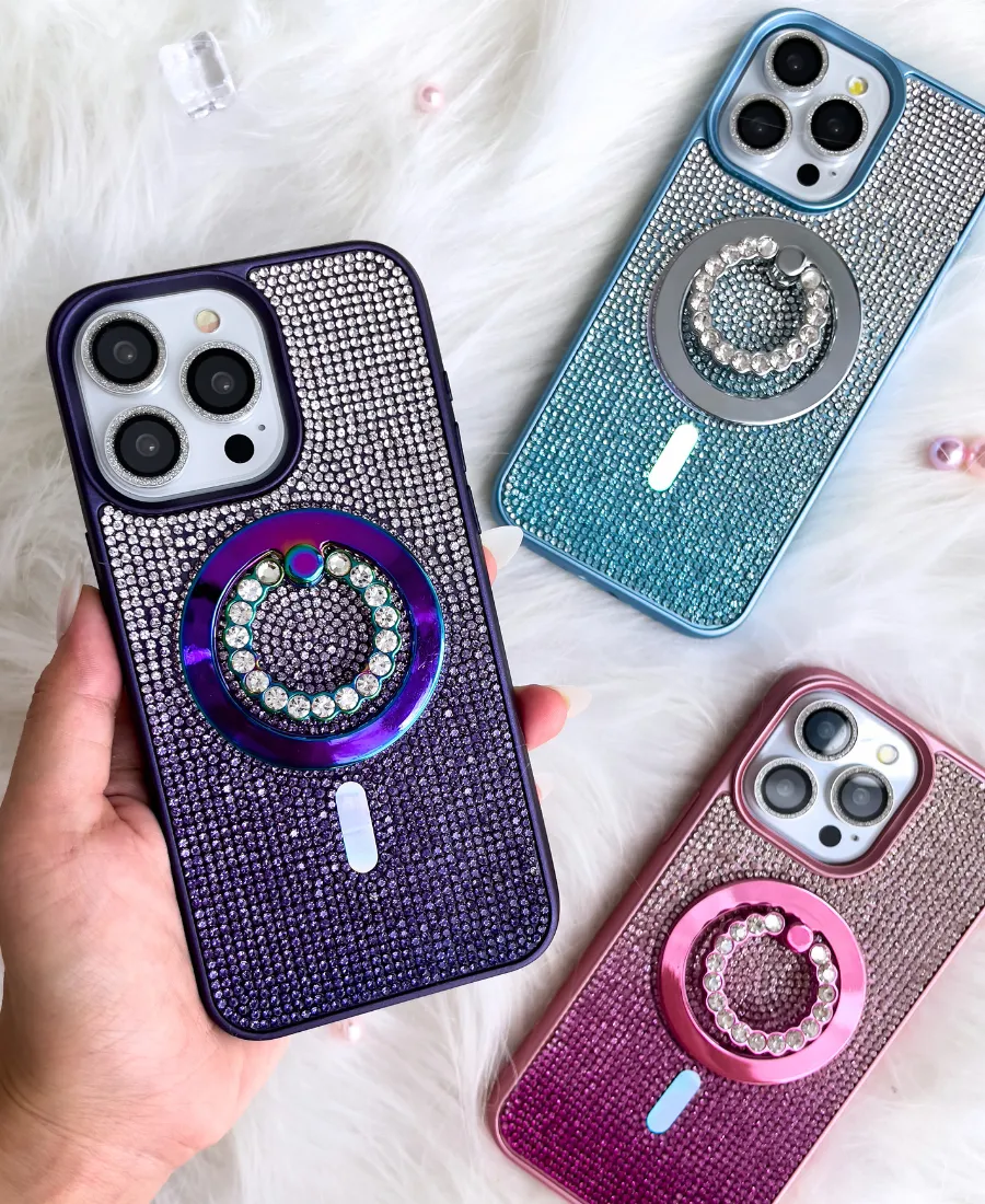 Blue Ombre Crystal Glam MagSafe Phone Case