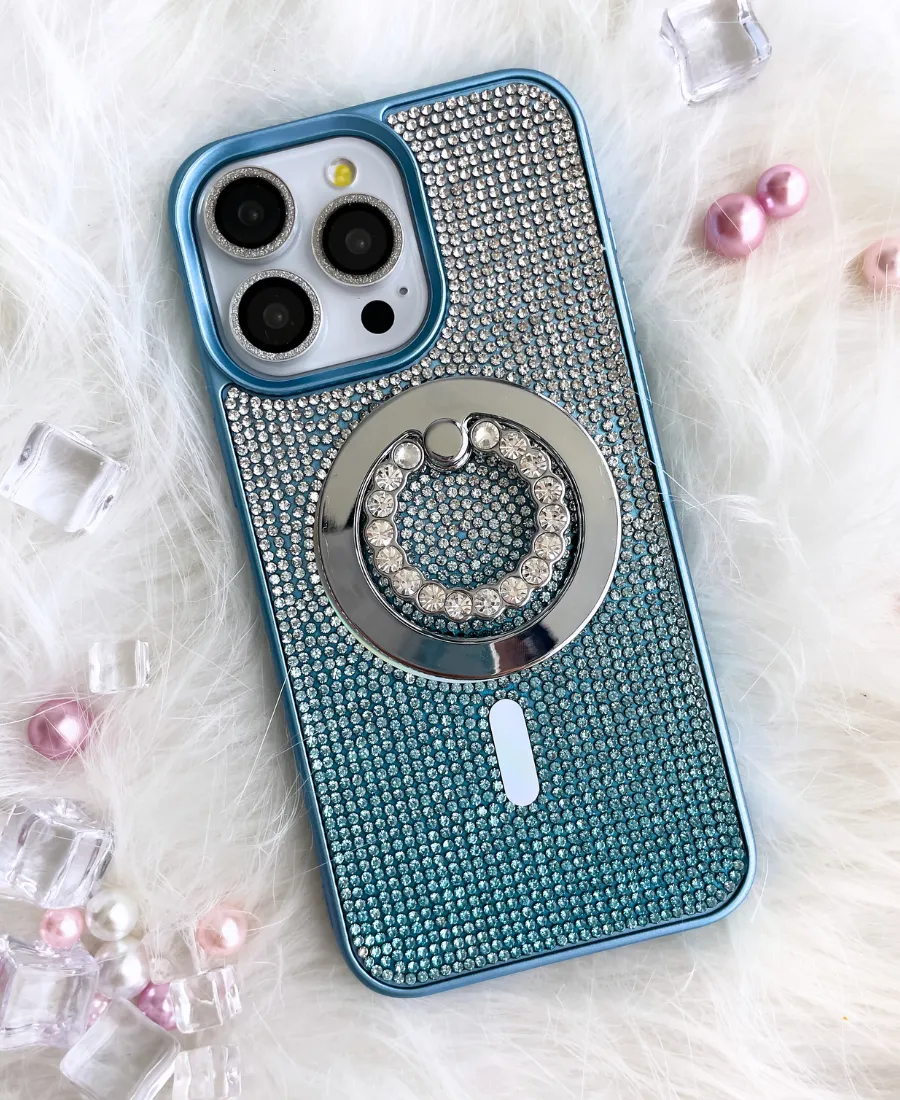 Blue Ombre Crystal Glam MagSafe Phone Case