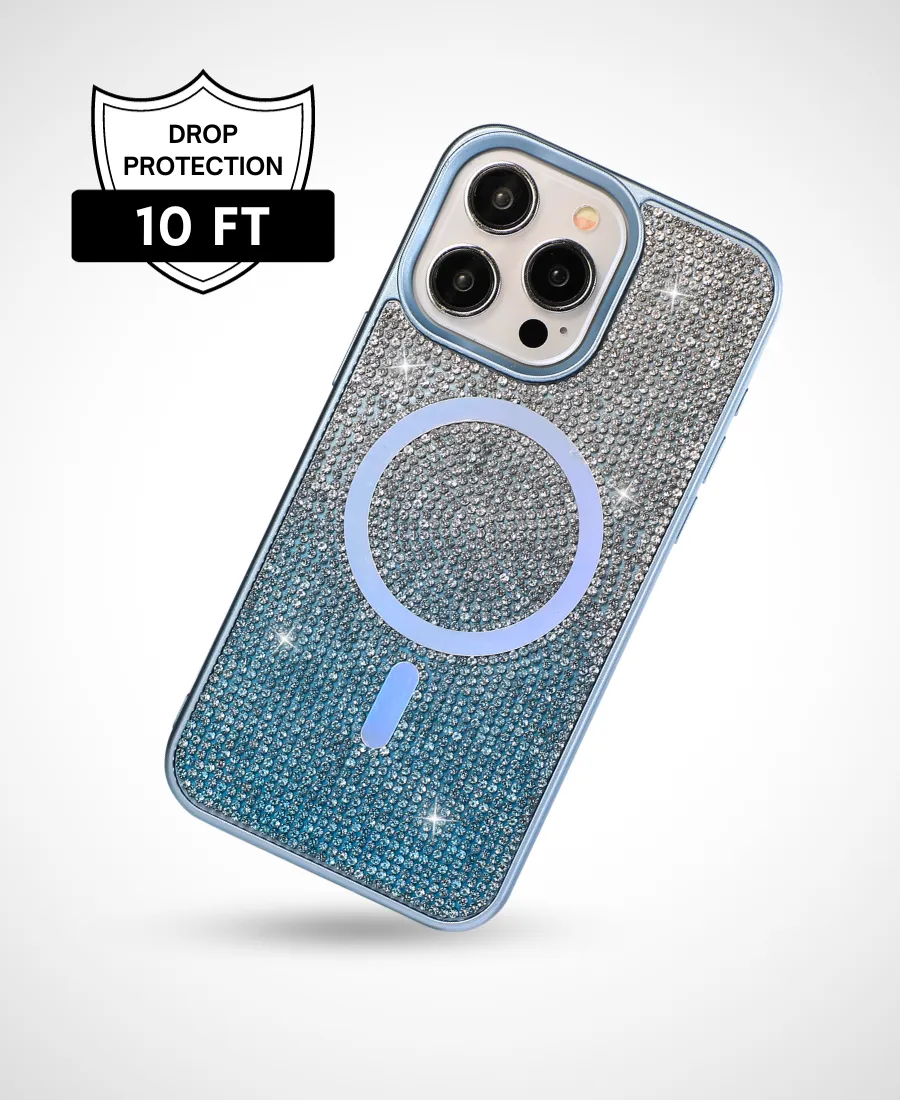 Blue Ombre Crystal Glam MagSafe Phone Case