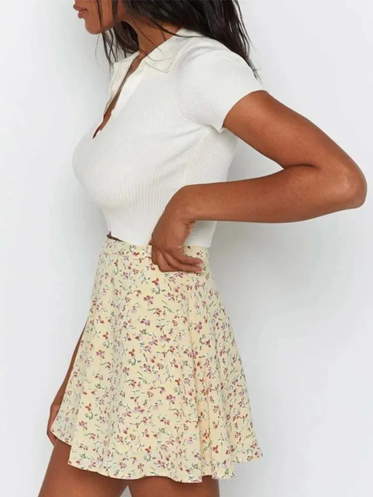 Boho Floral Beach Sexy Frills Mini Skirt