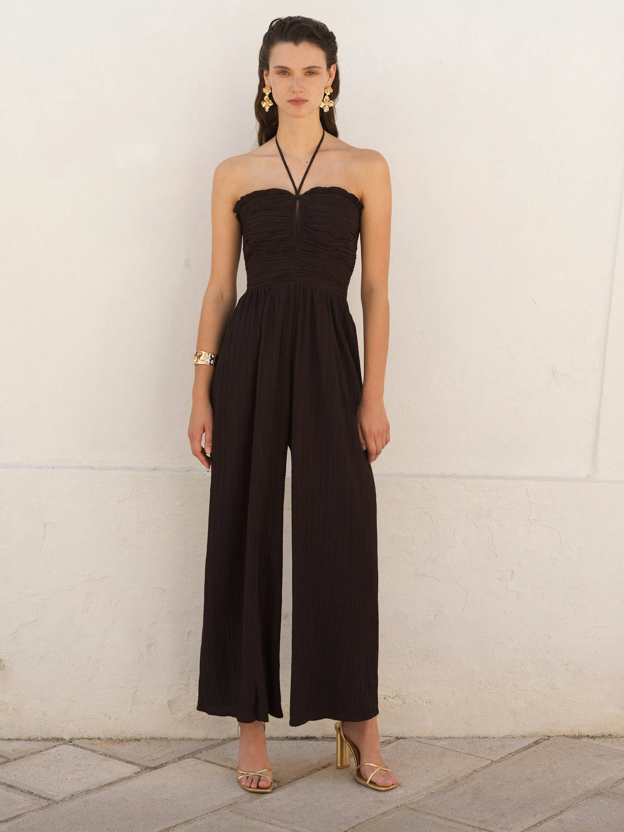 Bonny Pleated Strappy Halterneck Jumpsuit