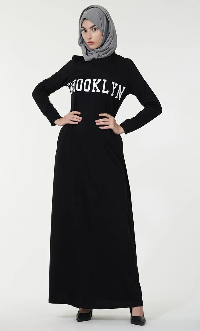 Brooklyn Text Baisc Everyday Wear Abaya Dress