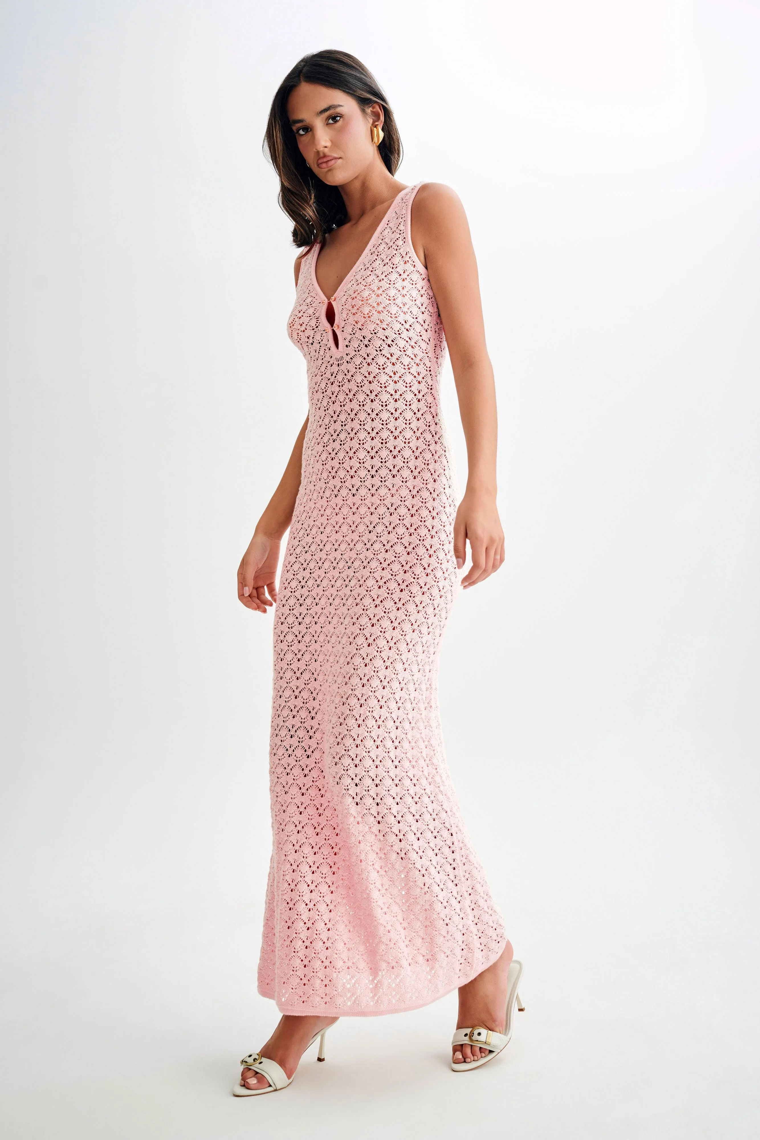 Carter Crochet Sleeveless Maxi Dress - Powder Pink