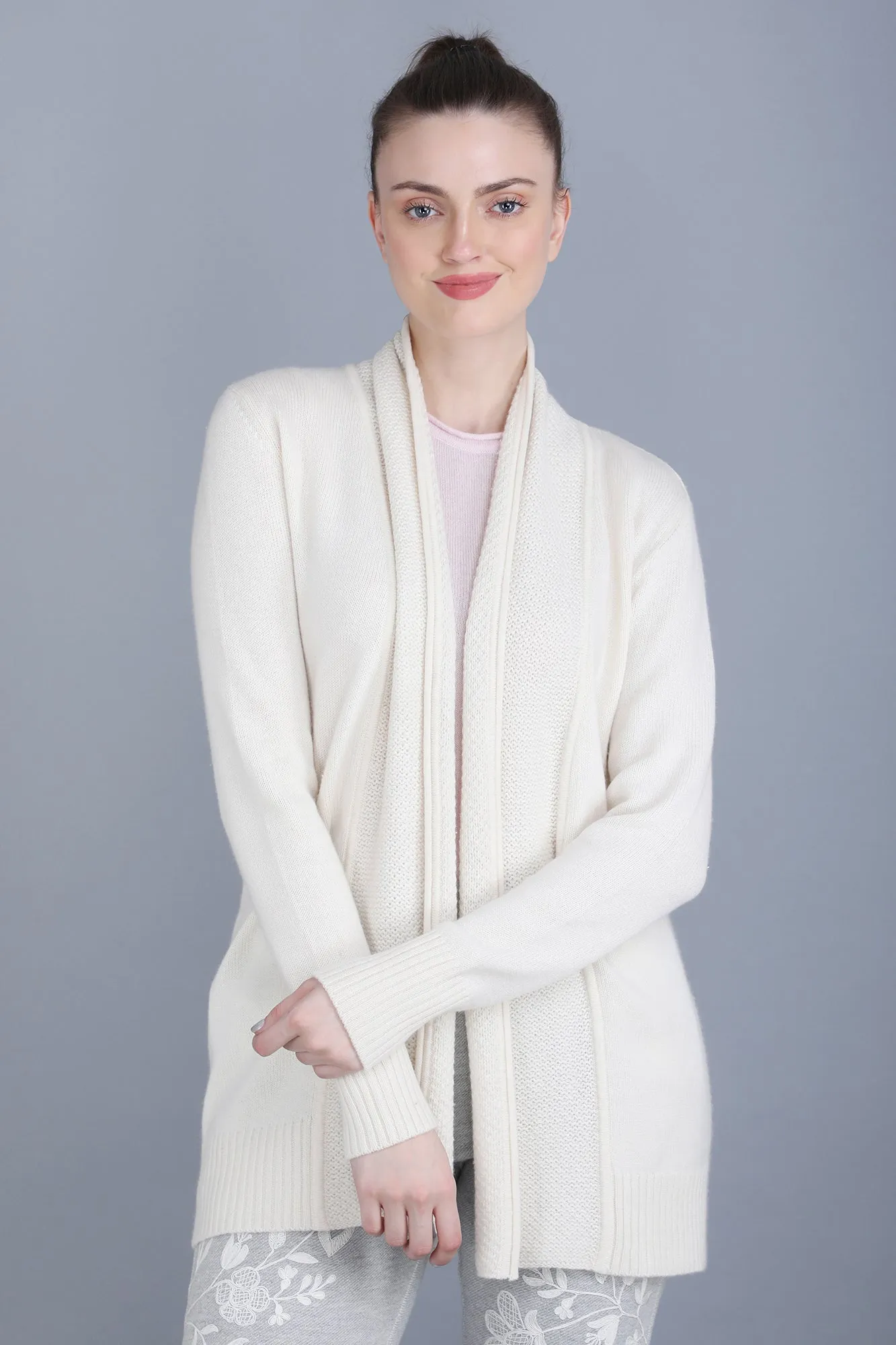 Cashmere Cardigan Coat in White