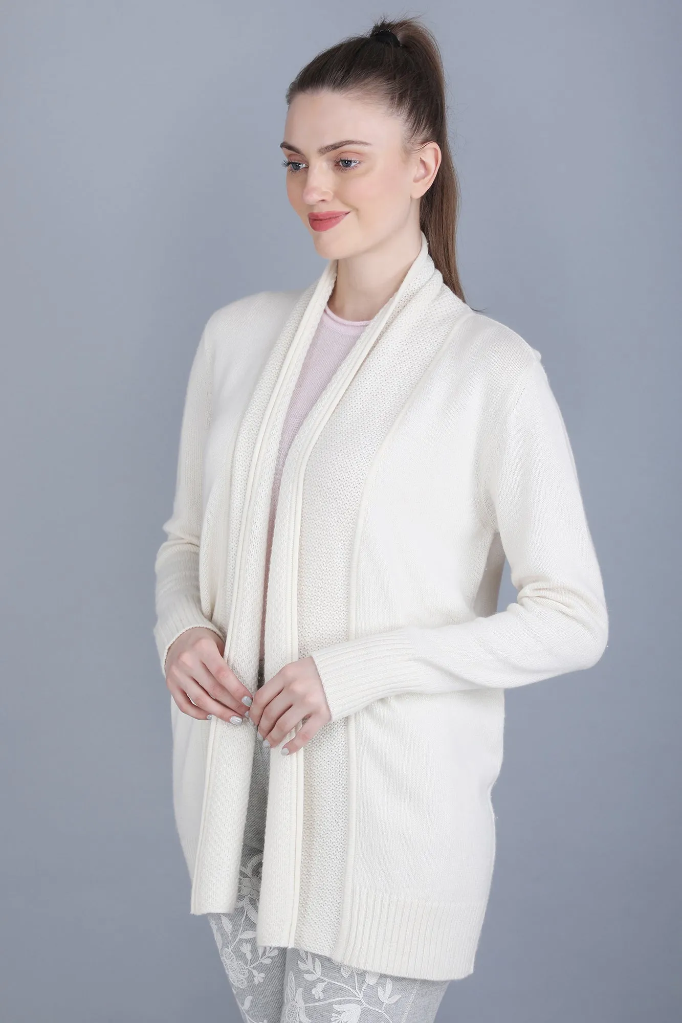 Cashmere Cardigan Coat in White