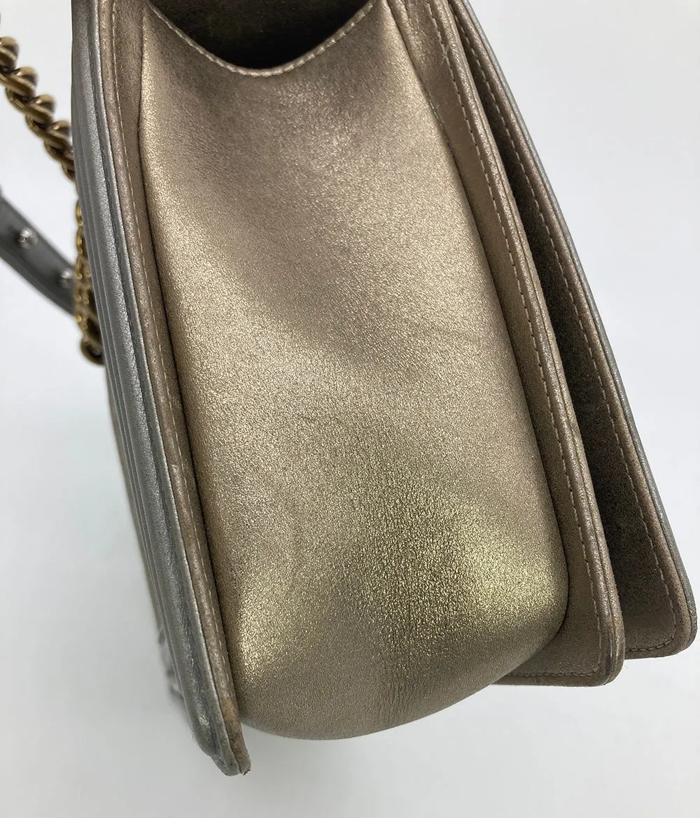 Chanel Gold Silver Leather Medium Boy Bag Classic Flap