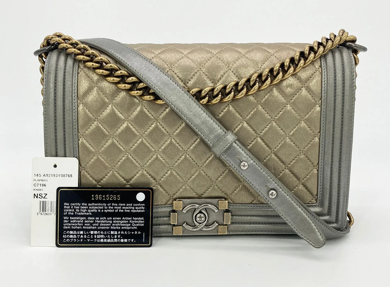 Chanel Gold Silver Leather Medium Boy Bag Classic Flap