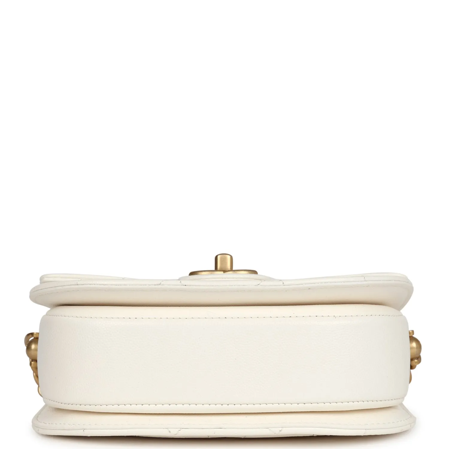 Chanel Mini Round Messenger Flap Bag White Caviar Antique Gold Hardware