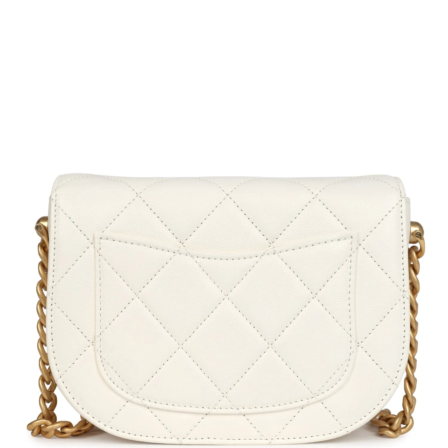 Chanel Mini Round Messenger Flap Bag White Caviar Antique Gold Hardware