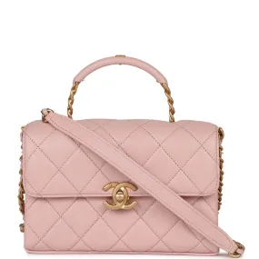 Chanel Mini Top Handle Flap Bag Pink Caviar Aged Gold Hardware