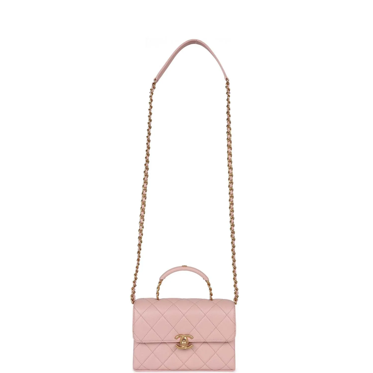 Chanel Mini Top Handle Flap Bag Pink Caviar Aged Gold Hardware