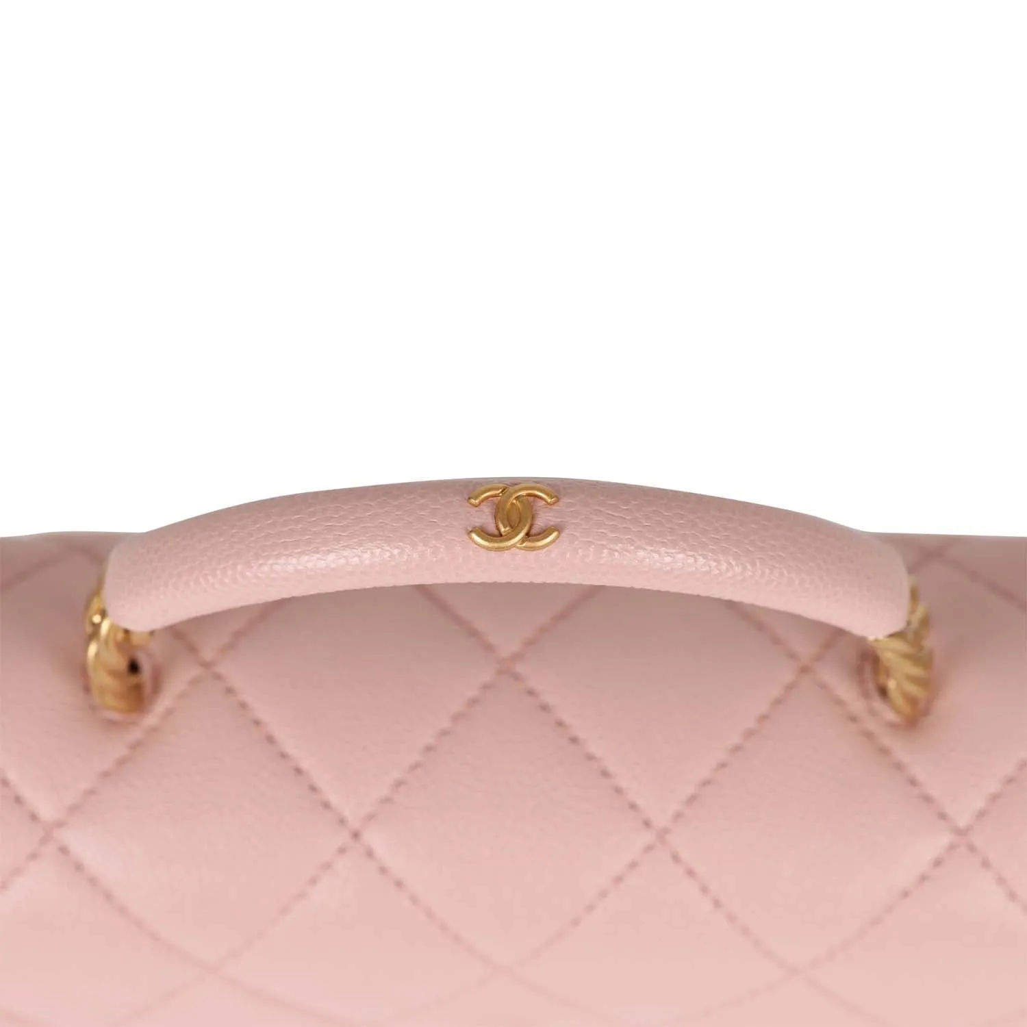 Chanel Mini Top Handle Flap Bag Pink Caviar Aged Gold Hardware