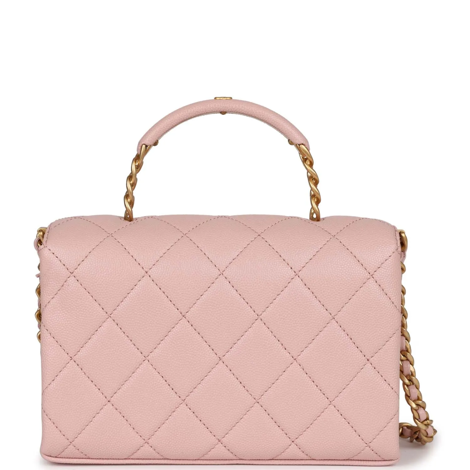 Chanel Mini Top Handle Flap Bag Pink Caviar Aged Gold Hardware