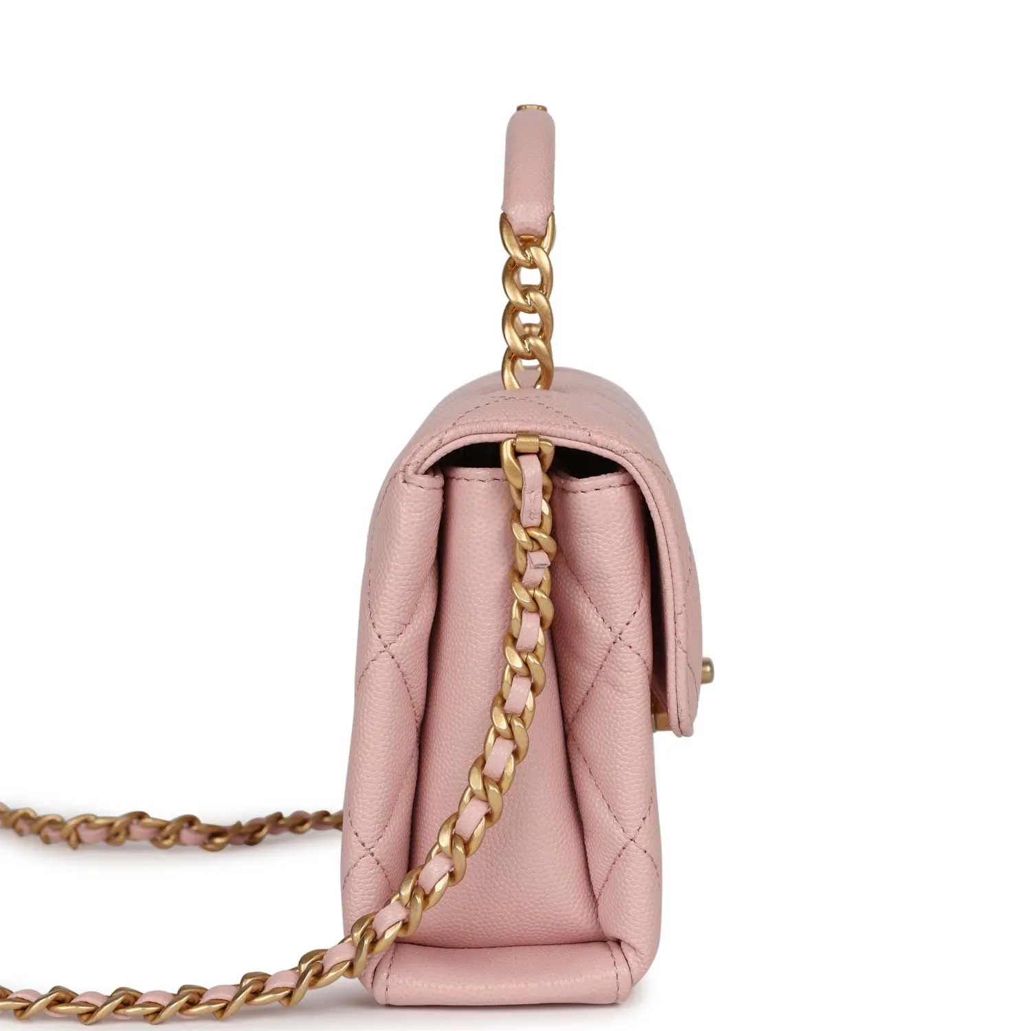 Chanel Mini Top Handle Flap Bag Pink Caviar Aged Gold Hardware