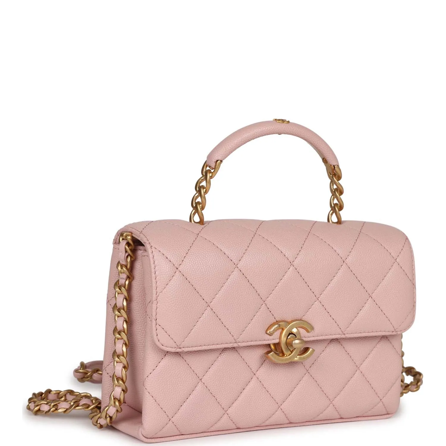 Chanel Mini Top Handle Flap Bag Pink Caviar Aged Gold Hardware