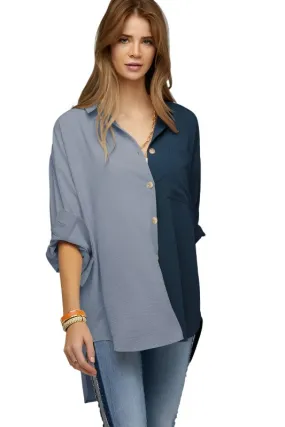 Color Block Button Down Shirt