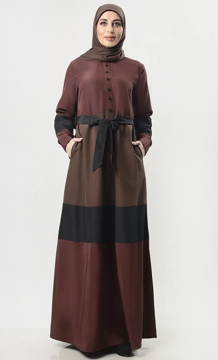 Colorblocked Kashibo Abaya With Pockets