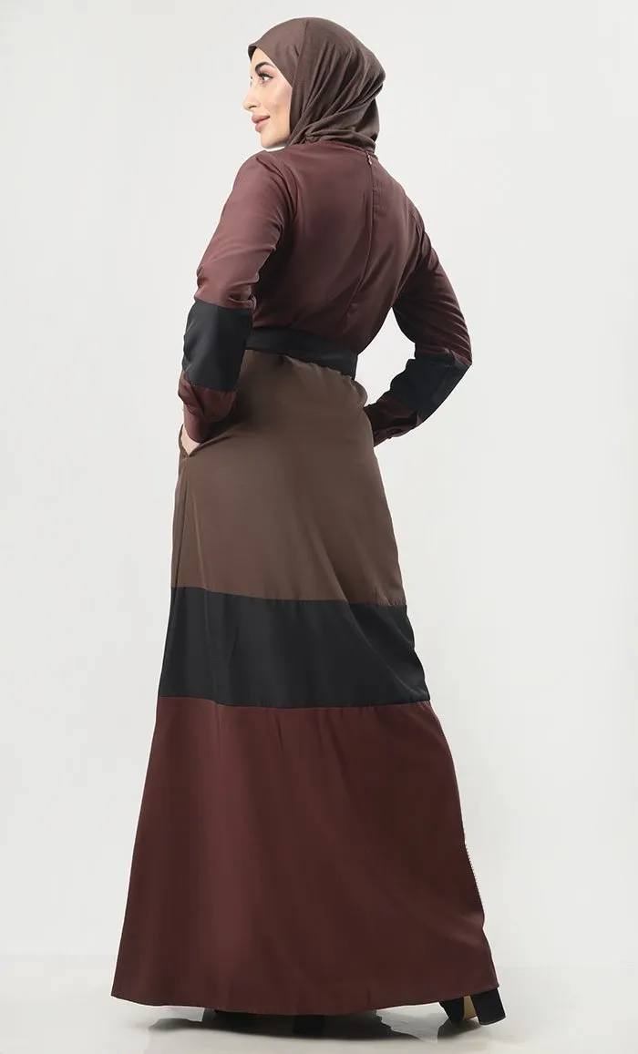 Colorblocked Kashibo Abaya With Pockets