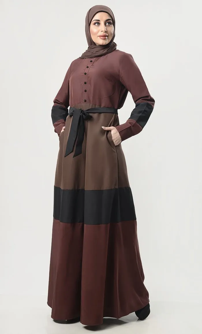 Colorblocked Kashibo Abaya With Pockets