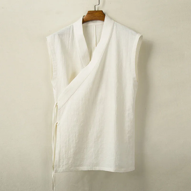 Cotton Linen Large Slanted Placket Vest