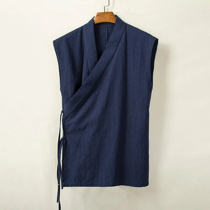 Cotton Linen Large Slanted Placket Vest