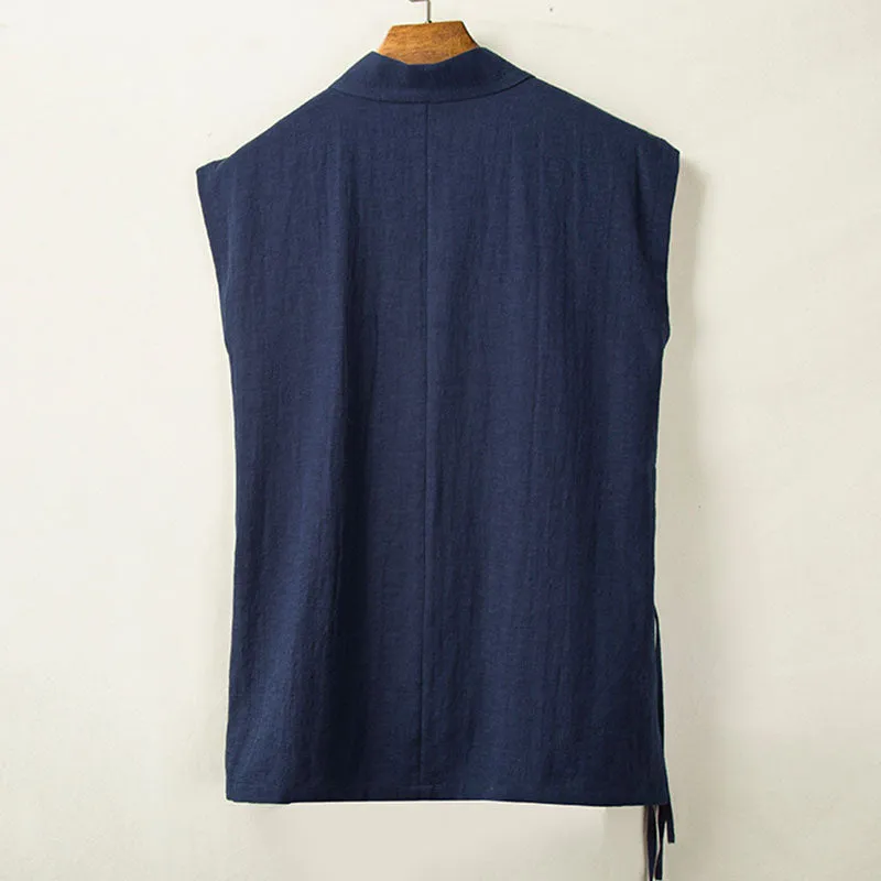 Cotton Linen Large Slanted Placket Vest