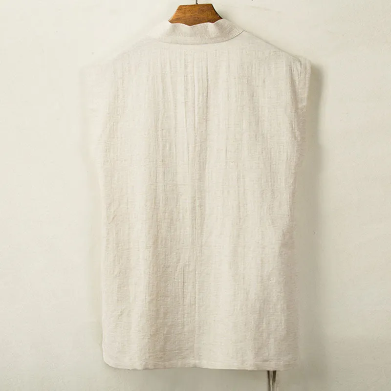 Cotton Linen Large Slanted Placket Vest