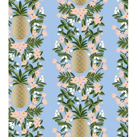 Cotton   Steel : Rifle Paper Co. Primavera - Pineapple Stripe - Periwinkle Metallic