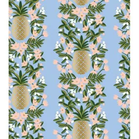 Cotton   Steel : Rifle Paper Co. Primavera - Pineapple Stripe - Periwinkle Metallic