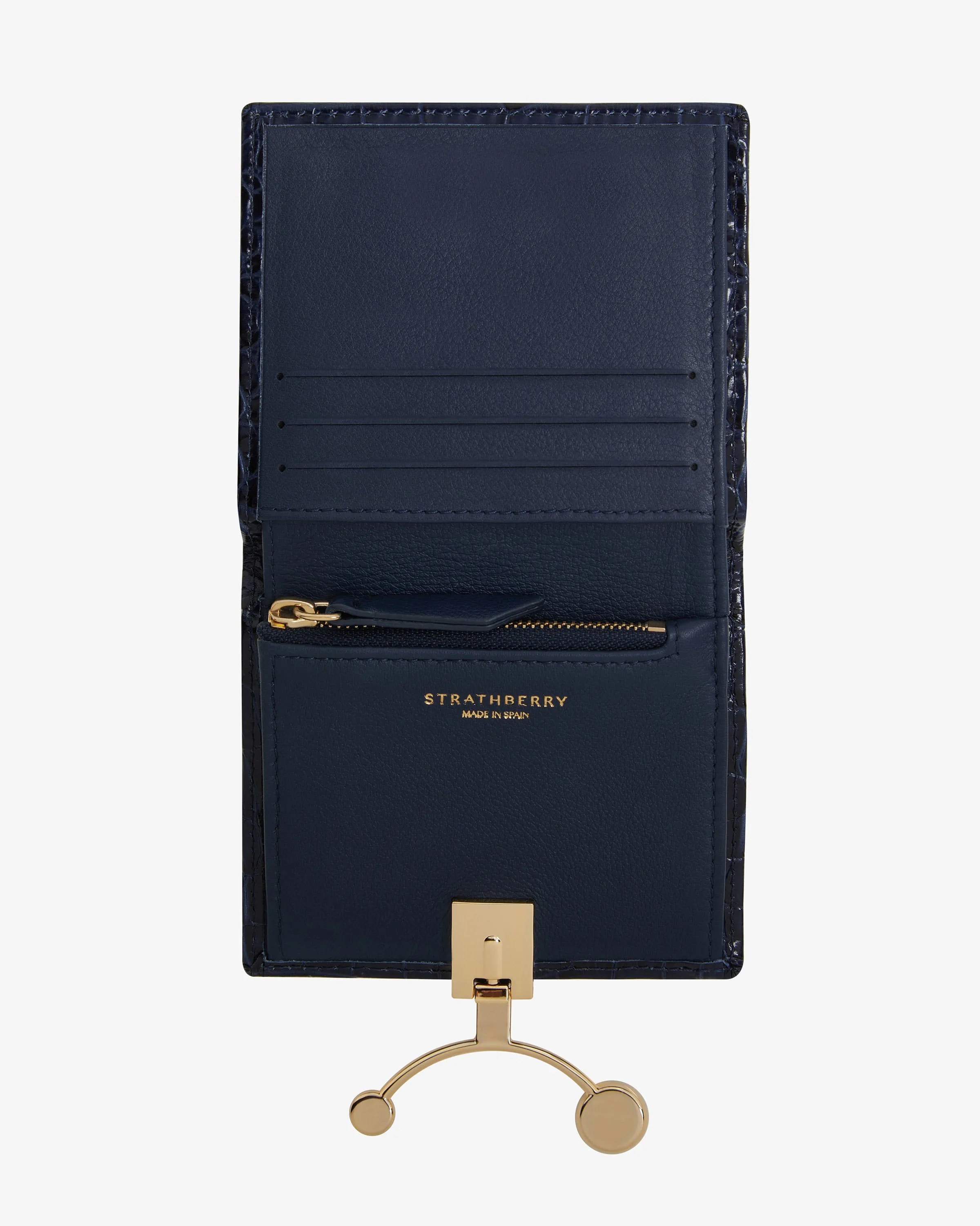 Crescent Wallet - Croc-Embossed Leather Navy