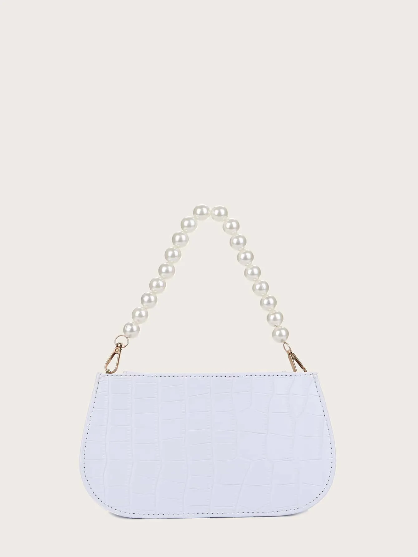 Croc Embossed Faux Pearl Strap Shoulder Bag