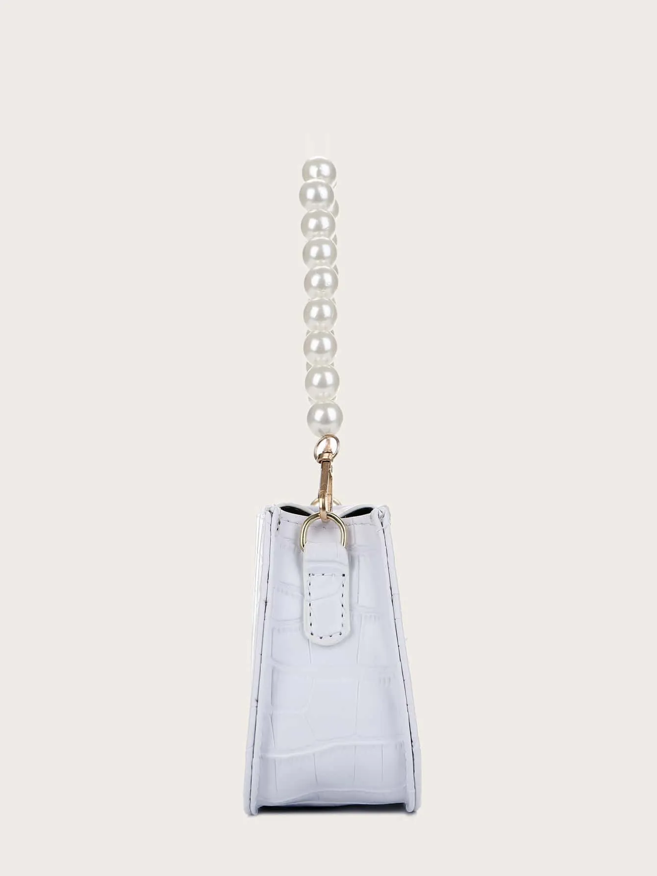 Croc Embossed Faux Pearl Strap Shoulder Bag